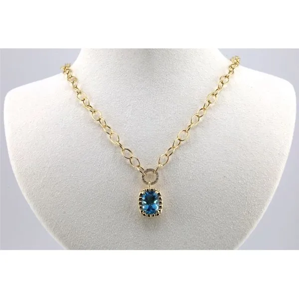 14K Yellow Gold Blue Topaz Pendant with Diamond Circle Top Puckett's Fine Jewelry Benton, KY