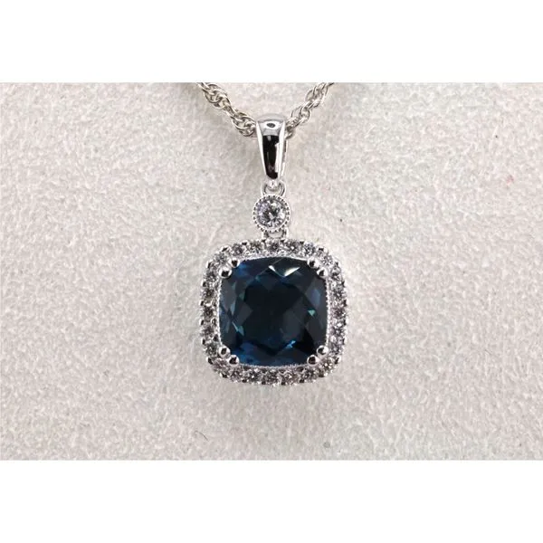 14K White Gold London Blue Topaz and Diamond Halo Pendant Image 2 Puckett's Fine Jewelry Benton, KY