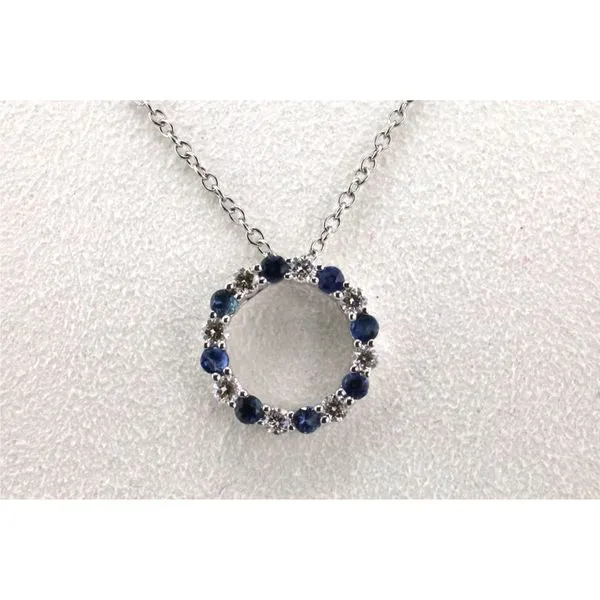 14K White Gold Diamond and Sapphire Circle Pendant Image 2 Puckett's Fine Jewelry Benton, KY