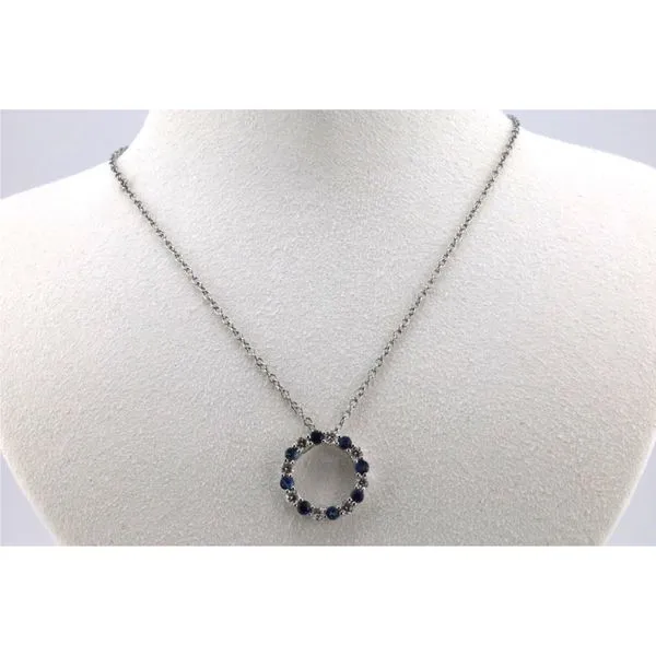 14K White Gold Diamond and Sapphire Circle Pendant Puckett's Fine Jewelry Benton, KY