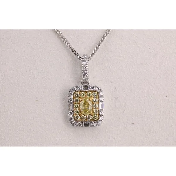 14K Two-Tone Gold Oval with Yellow and White Diamonds Pendant Image 2 Puckett's Fine Jewelry Benton, KY