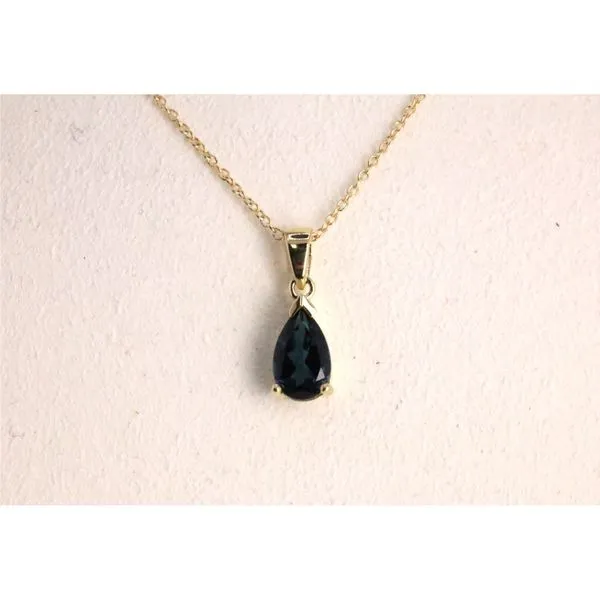 10K Yellow Gold Teardrop London Blue Topaz Pendant on 18