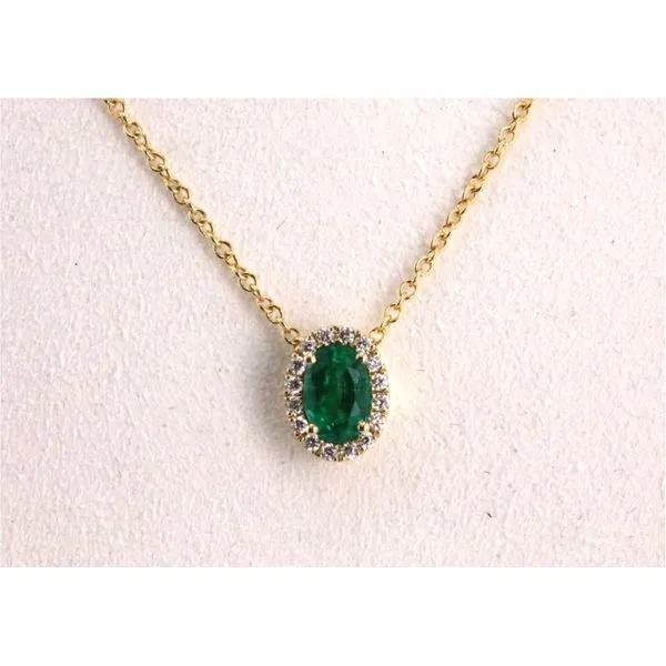 14K Yellow Gold Oval Emerald & Diamond Halo Pendant Image 2 Puckett's Fine Jewelry Benton, KY