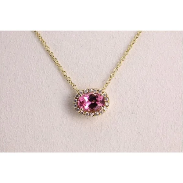 14K Yellow Gold Oval Pink Tourmaline & Diamond Halo Pendant Image 2 Puckett's Fine Jewelry Benton, KY