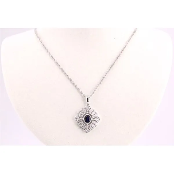 14K White Gold Sapphire & Diamond Vintage-Style Pendant Puckett's Fine Jewelry Benton, KY