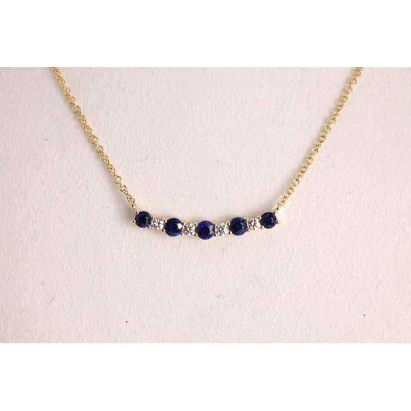 14K White Gold Sapphire & Diamond Curved Bar Pendant Image 2 Puckett's Fine Jewelry Benton, KY