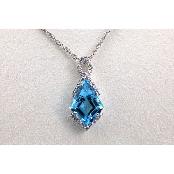 14K White Gold Kite-Shaped Blue Topaz and Diamond Pendant Image 2 Puckett's Fine Jewelry Benton, KY