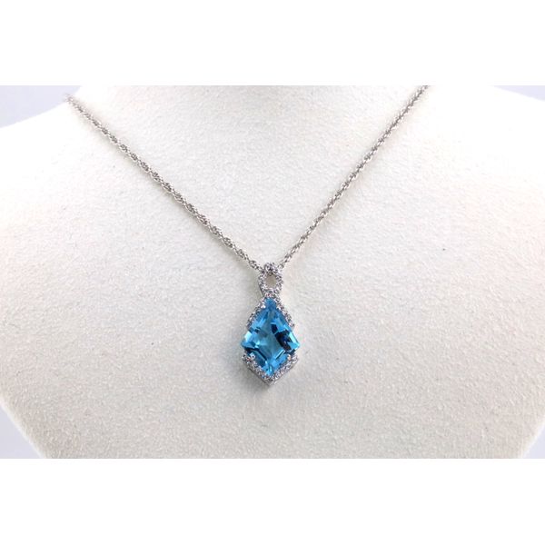 14K White Gold Kite-Shaped Blue Topaz and Diamond Pendant Puckett's Fine Jewelry Benton, KY