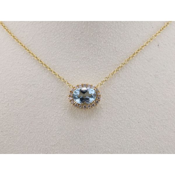 14K Gold Aquamarine & Diamond Halo Pendant Image 2 Puckett's Fine Jewelry Benton, KY