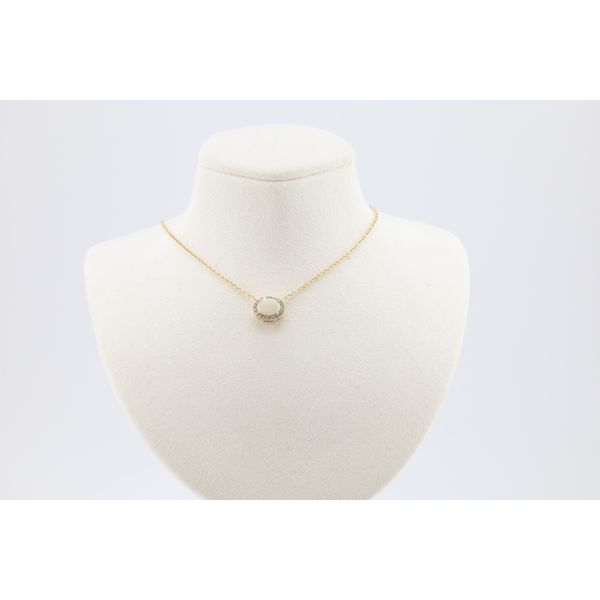 14K Yellow Gold Opal & Diamond Halo Pendant Puckett's Fine Jewelry Benton, KY