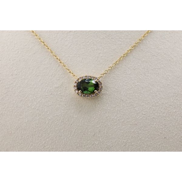 14K Yellow Gold Green Tourmaline & Diamond Halo Pendant Image 2 Puckett's Fine Jewelry Benton, KY