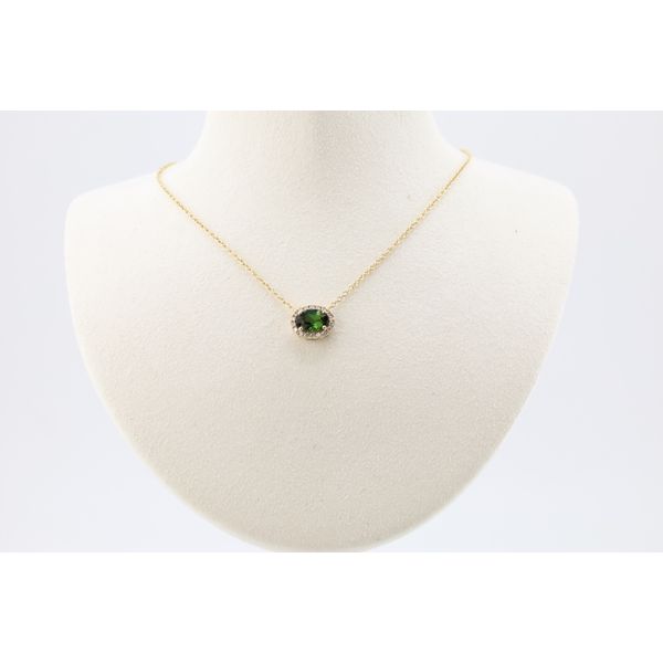 14K Yellow Gold Green Tourmaline & Diamond Halo Pendant Puckett's Fine Jewelry Benton, KY