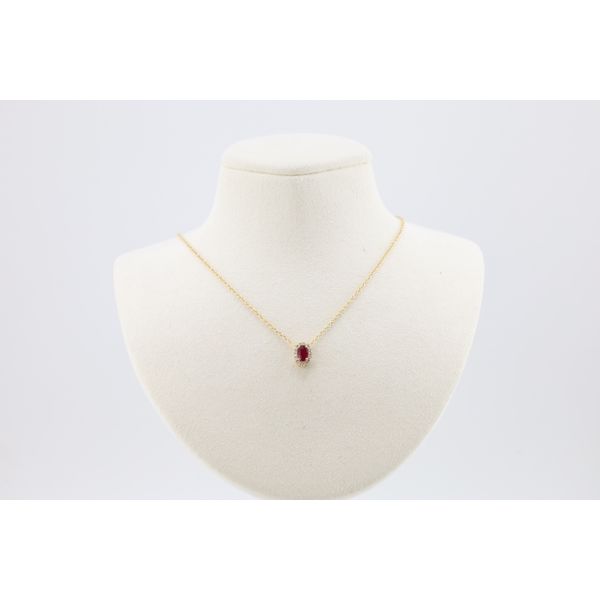 14K Yellow Gold Natural Ruby & Diamond Halo Pendant Puckett's Fine Jewelry Benton, KY