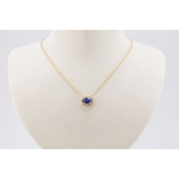 14K Yellow Gold Natural Sapphire & Diamond Halo Pendant Puckett's Fine Jewelry Benton, KY