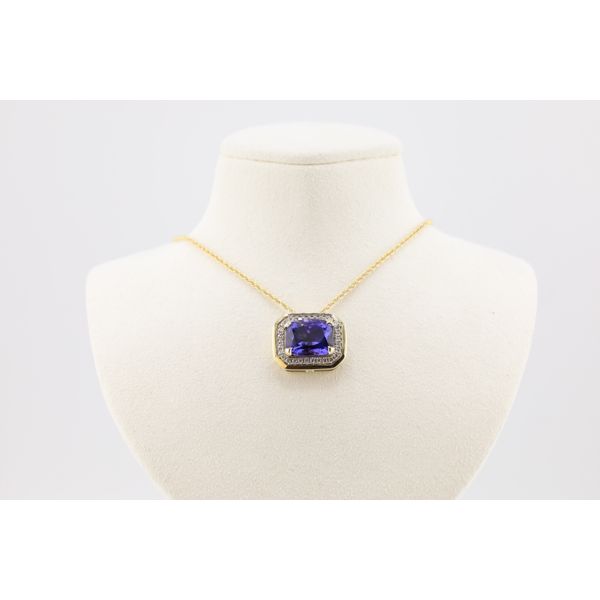 14K Yellow Gold Natural Tanzanite & Diamond Halo Pendant – 6.48ct Tanzanite, 0.30ctw Diamonds Puckett's Fine Jewelry Benton, KY