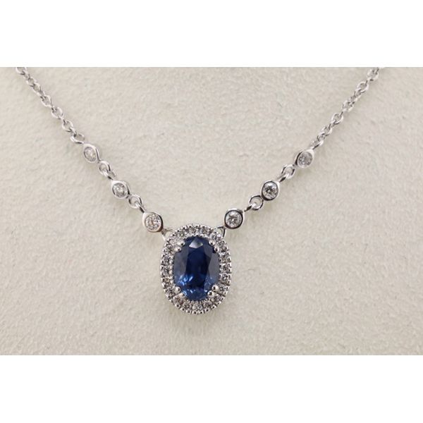 14K White Gold Oval Sapphire and Diamond Necklace Image 2 Puckett's Fine Jewelry Benton, KY