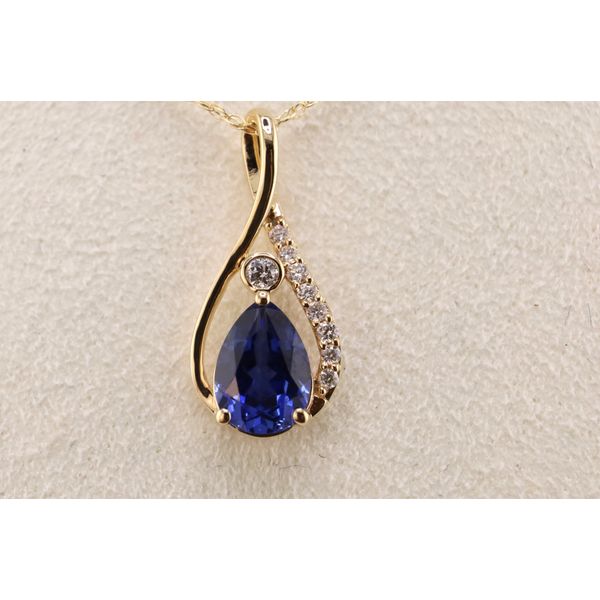 14K Yellow Gold Pear-Cut Lab-Created Sapphire Pendant – 0.06ctw Diamond Accents Image 2 Puckett's Fine Jewelry Benton, KY