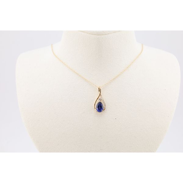 14K Yellow Gold Pear-Cut Lab-Created Sapphire Pendant – 0.06ctw Diamond Accents Puckett's Fine Jewelry Benton, KY