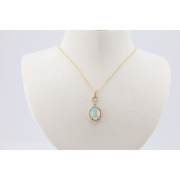 14K Yellow Gold Oval Opal & Natural Diamond Halo Pendant – 1.26ct Opal, 0.12ctw Diamonds Puckett's Fine Jewelry Benton, KY