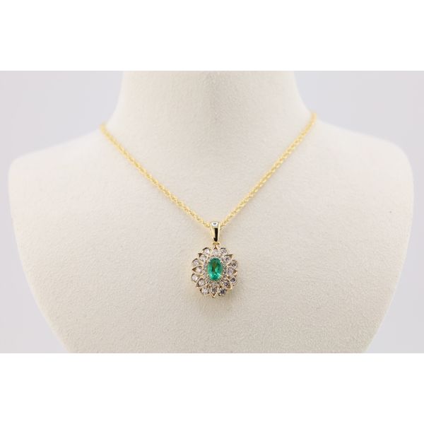 14K Yellow Gold Emerald & Natural Diamond Halo Pendant – 0.52ctw Puckett's Fine Jewelry Benton, KY