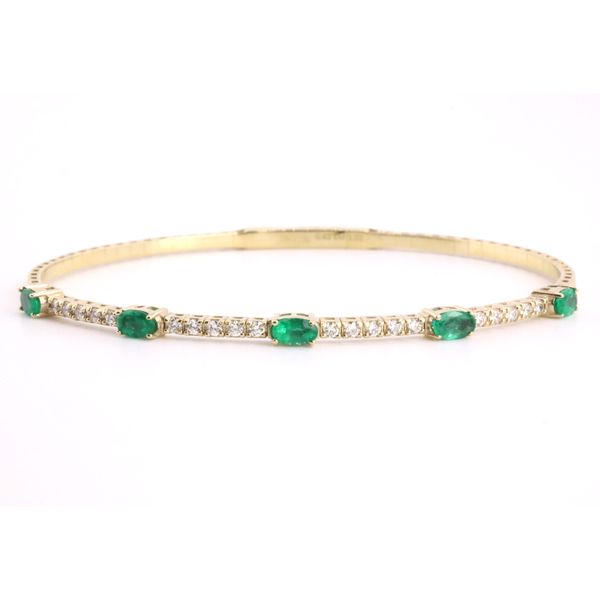 14K Yellow Gold Emerald & Diamond Flex Bangle Bracelet Puckett's Fine Jewelry Benton, KY