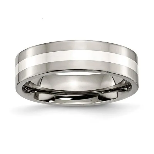 Titanium Sterling Silver Inlay Flat Wedding Men's Band - Size 10.5 Puckett's Fine Jewelry Benton, KY