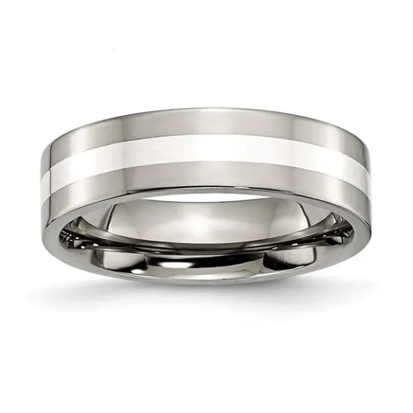 Titanium Sterling Silver Inlay Flat Wedding Men's Band - Size 10.5 Puckett's Fine Jewelry Benton, KY