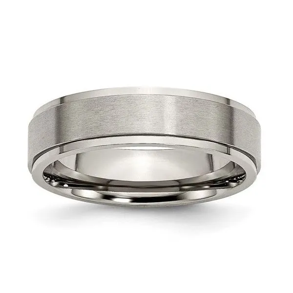 Chisel Titanium Brushed Center 6mm Ridged Edge Band - Size 10.5 Puckett's Fine Jewelry Benton, KY
