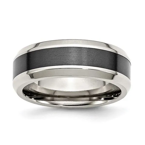 Chisel Stainless Steel Base with Brushed Black Ceramic Center Beveled Men's Band - Size 11 Puckett's Fine Jewelry Benton, KY