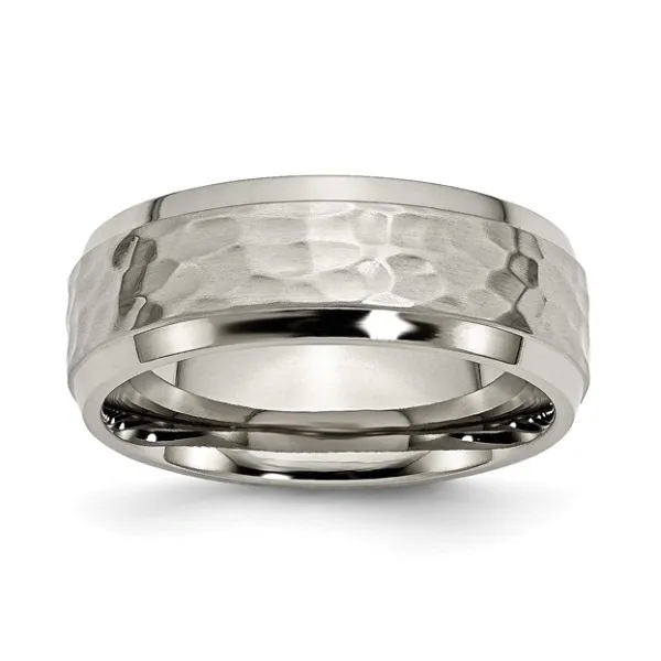 Mens Titanium Polished and Hammered 8mm Beveled Edge Band - Size 11 Puckett's Fine Jewelry Benton, KY