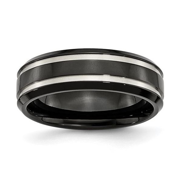 Chisel Titanium Brushed and Polished Black IP-plated 7mm Grooved Men's Band Puckett's Fine Jewelry Benton, KY