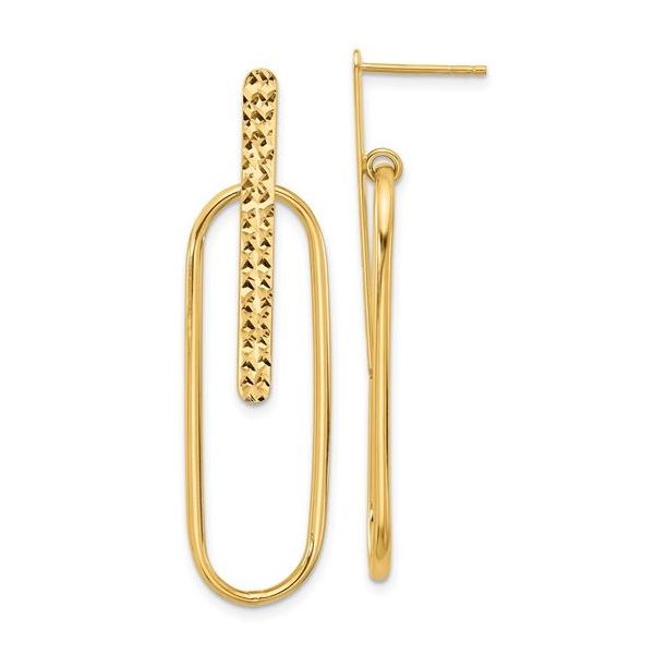 Leslie's 14K Yellow Gold Polished and Diamond-cut Oval Dangle Post Earrings Puckett's Fine Jewelry Benton, KY