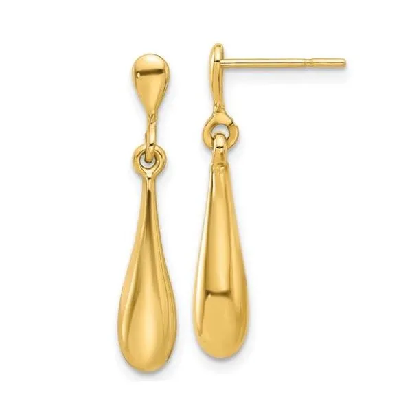 14K Yellow Gold Polished Teardrop Post Dangle Earrings Puckett's Fine Jewelry Benton, KY