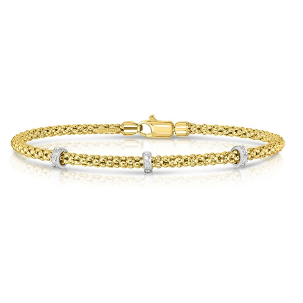 Phillip Gavriel 14KYW Popcorn Bangle With Diamond Panels, Lobster Clasp, .07CT TWT Puckett's Fine Jewelry Benton, KY