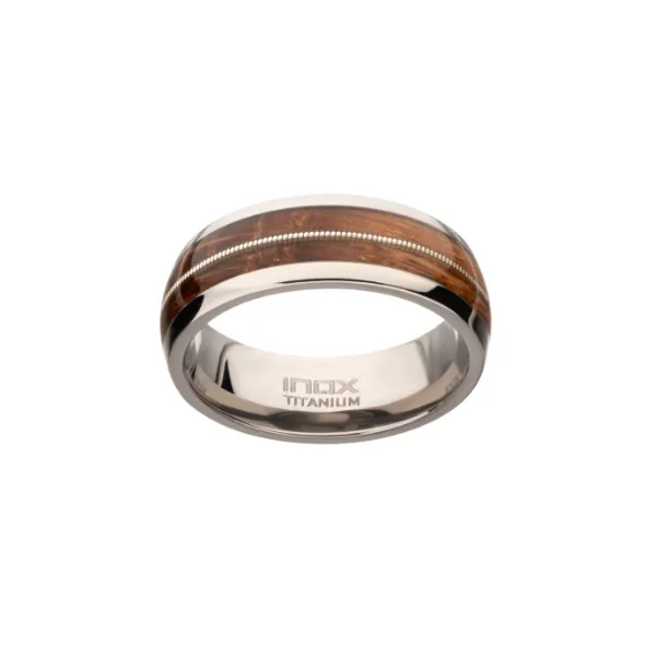 Men's Titanium & Whiskey Barrel Wood Inlay with Embedded Guitar String Comfort Fit Ring - Size 9 Puckett's Fine Jewelry Benton, KY