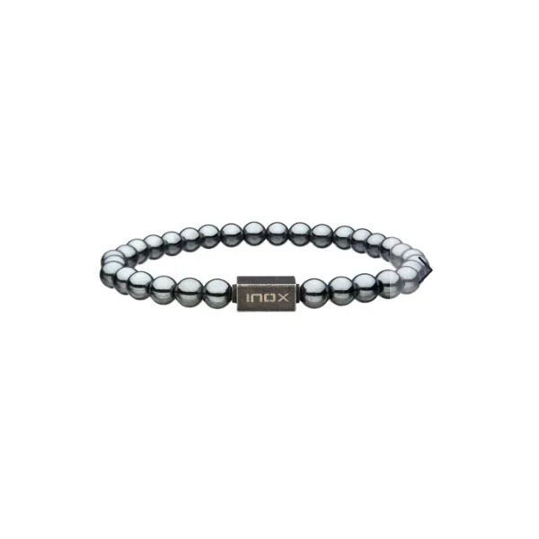 Mens Gunmetal 6mm Hematite Stone Stretch Bracelet, 8