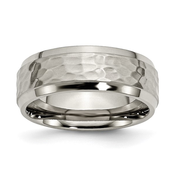 Titanium Polished and Hammered Band, 8mm, Beveled Edge, Size 12 Puckett's Fine Jewelry Benton, KY