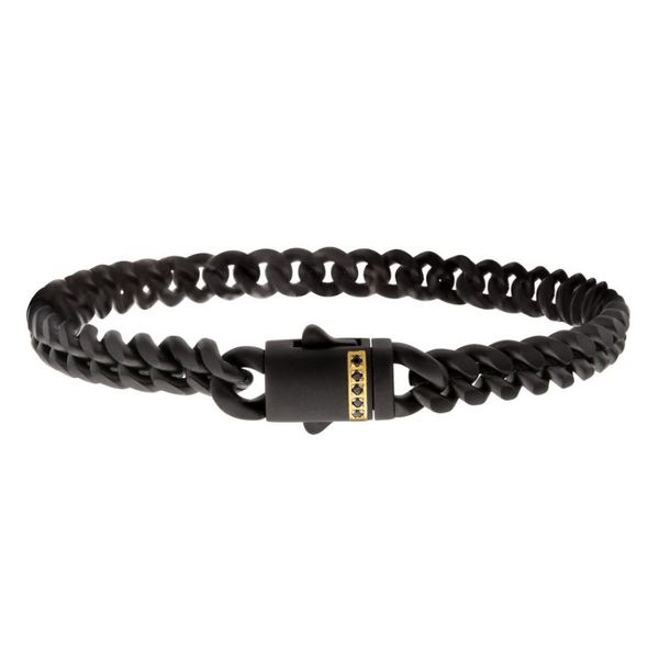 INOX Matte Black BK Cuban Chain With Black Saphhire 6mm, 7.5