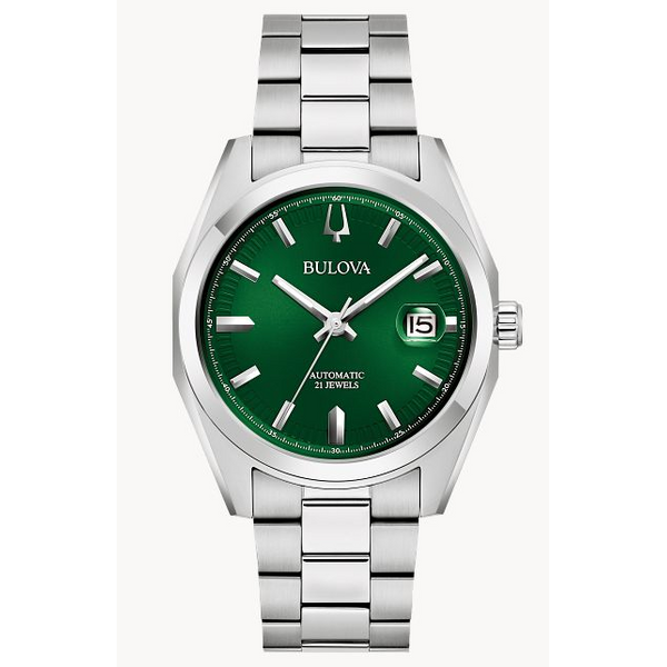 Bulova Men's Surveyor Automatic Stainless Band and Case Dark Green Face Watch Puckett's Fine Jewelry Benton, KY