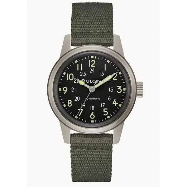 Bulova Men s Hack Automatic Army Green Nylon Band Watch Puckett s Fine Jewelry Benton KY