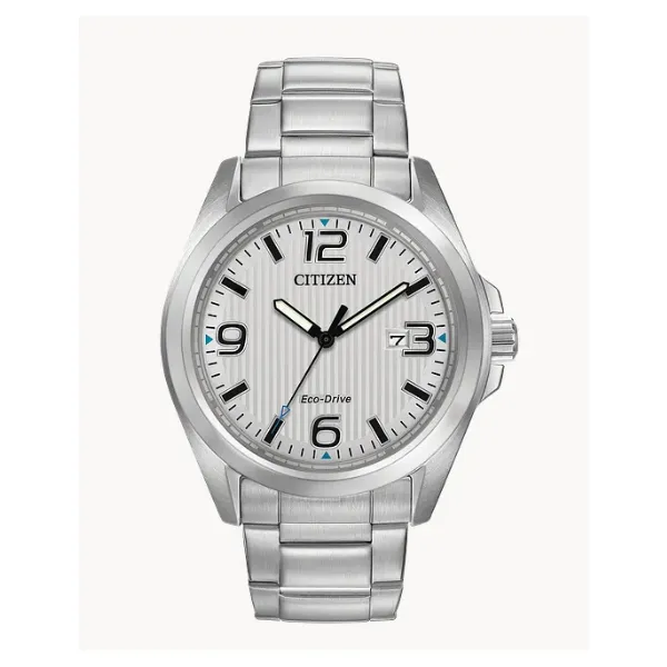 Men's Citizen Eco-Drive Watch Stainless Bracelet Silver Face Date Watch Puckett's Fine Jewelry Benton, KY