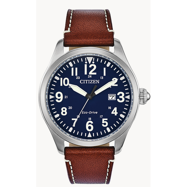 Citizen Men s Eco Drive Watch Brown Strap Stainless Blue Dia Puckett s Fine Jewelry Benton KY