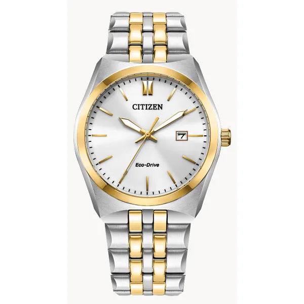 Citizen Eco-Drive Men's Watch Stainless/Yellow With White Face and Date WR100 Puckett's Fine Jewelry Benton, KY