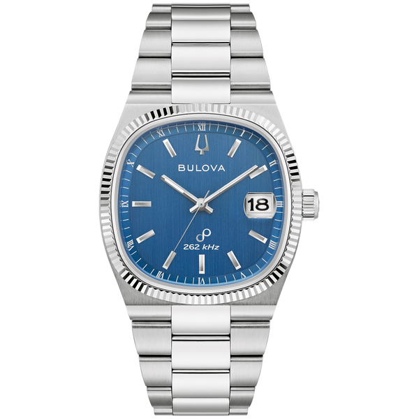 Bulova Men's Super Seville Blue Face Watch, Stainless Bracelet, Date, WR Puckett's Fine Jewelry Benton, KY
