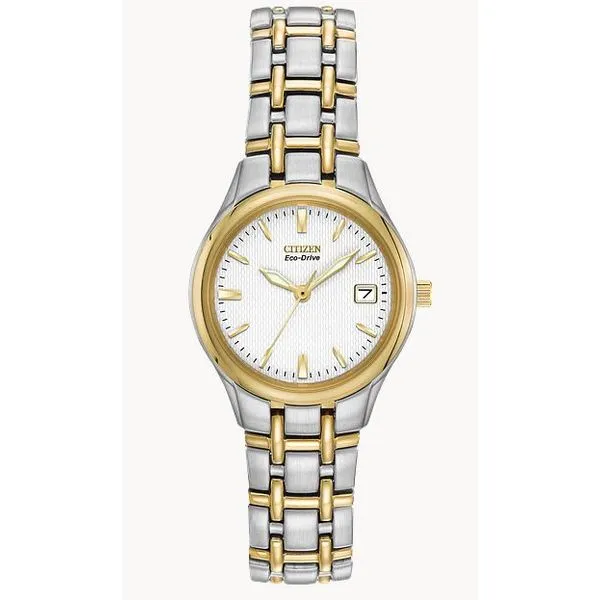 LADIES CITIZEN WATCH ECO-DRIVE, STAINLESS/YELLOW BRACELET, WHITE FACE, DATE Puckett's Fine Jewelry Benton, KY
