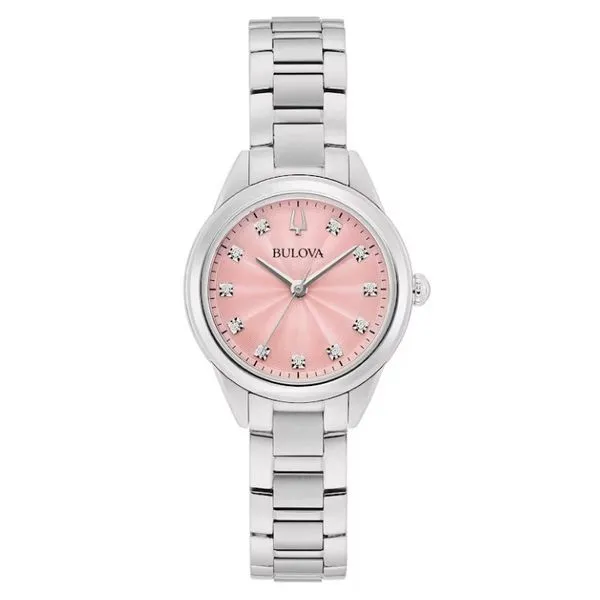 Bulova Ladies Watch, Stainless Bracelet, Pink Face, Diamond Accents, 30M Water Puckett's Fine Jewelry Benton, KY