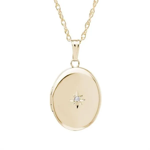 14KGF Oval Locket With Diamond, 13" Chain Puckett's Fine Jewelry Benton, KY
