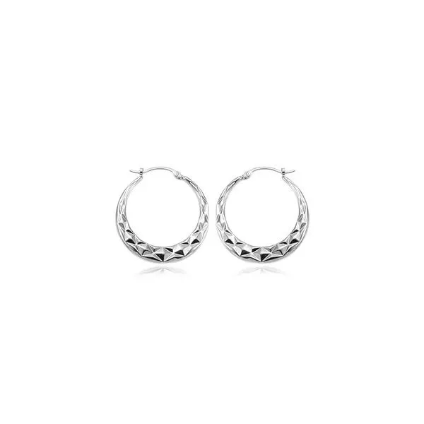 STERLING SILVER DIAMOND CUT HOOP EARRINGS SNAP DOWN CLOSURE Puckett's Fine Jewelry Benton, KY