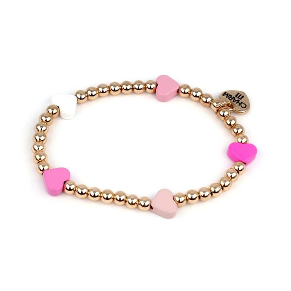 Charm It! Gold Bead Pink Heart Stretch Bracelet Puckett's Fine Jewelry Benton, KY