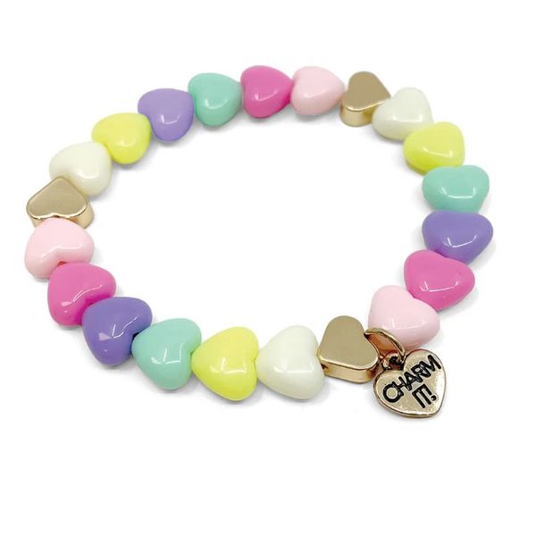 Charm It! Gold Pastel Heart Stretch Bead Bracelet Puckett's Fine Jewelry Benton, KY